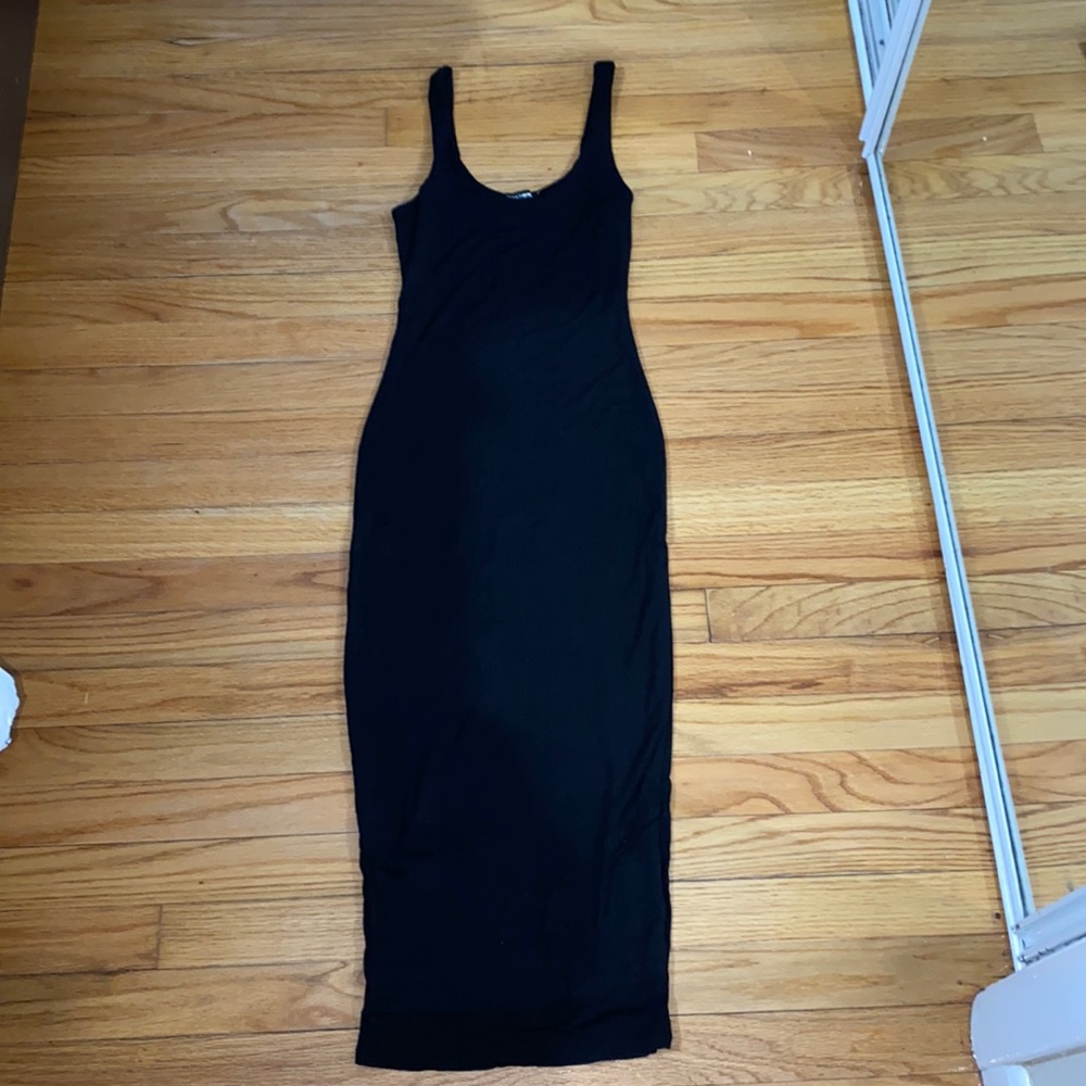 Fashion Nova Black Sleeveless Midi Scoop Neckline Bodycon Dress
